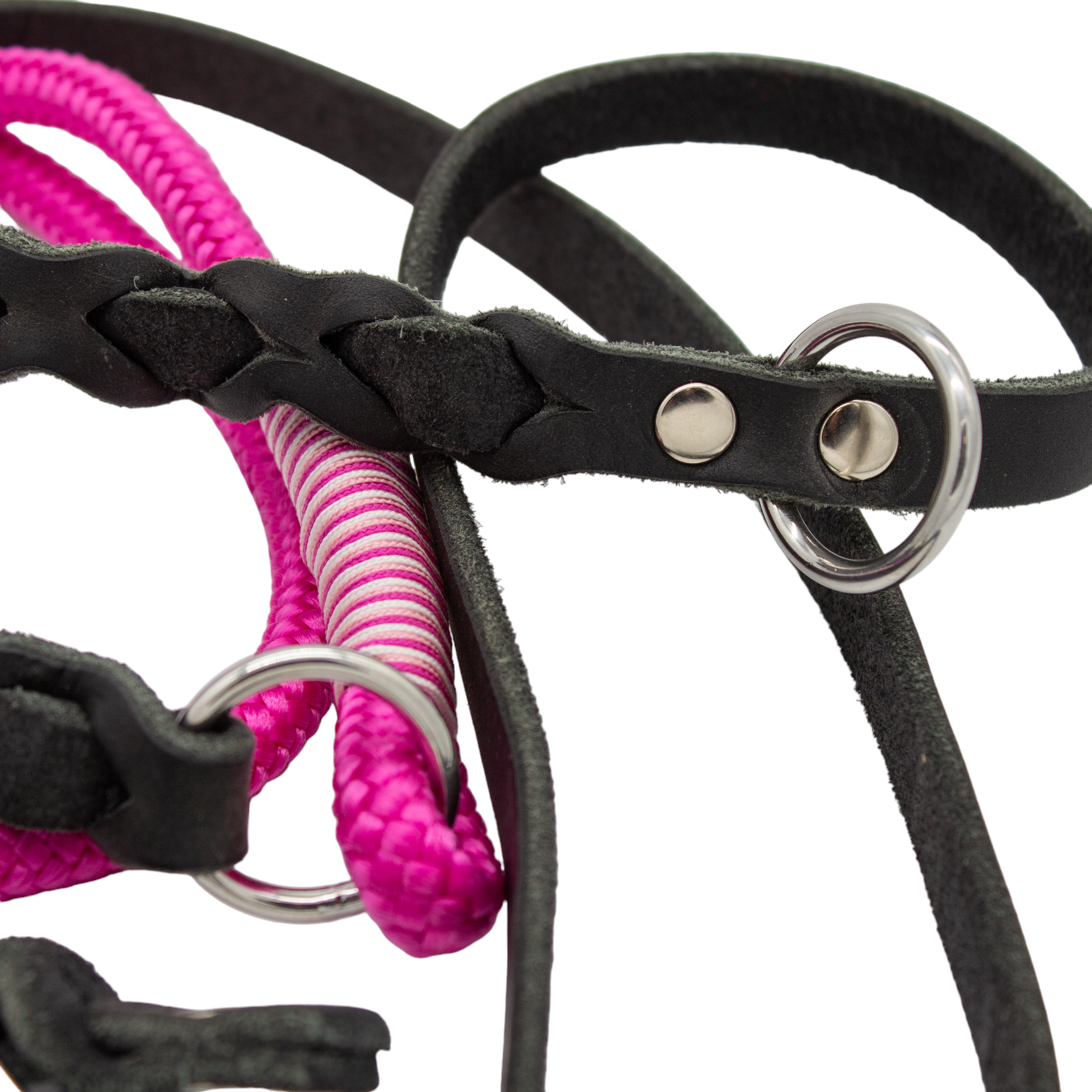 Führleine aus Tau und Fettleder - Fuchsia / Schwarz - 2,1 m